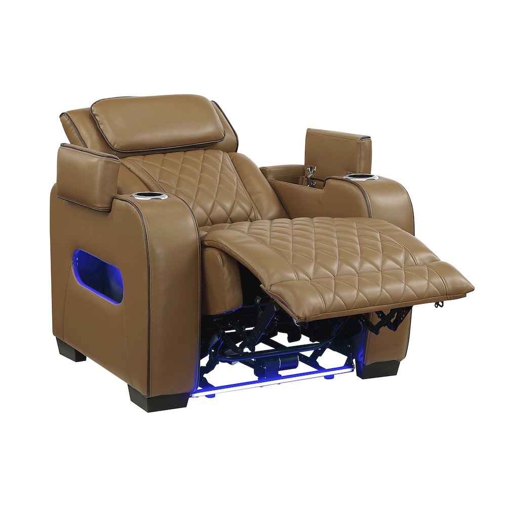 Fairway Faux Leather Power Reclining Chair with Power Headrest in Brown