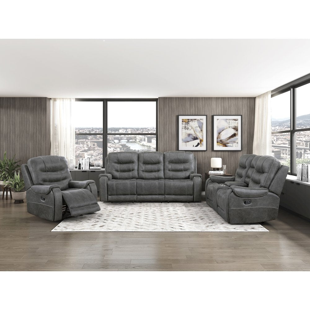 Oberon Microfiber Double Reclining Love Seat in Dark Gray