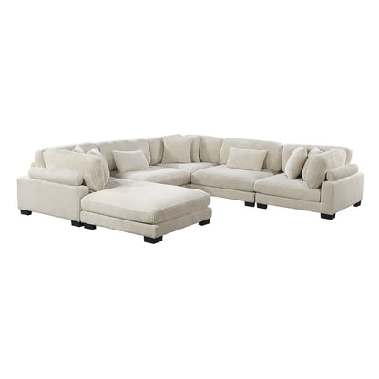 Traverse Corduroy 6-Piece Modular Sectional with Ottoman in Beige