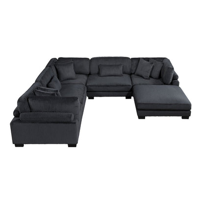Traverse Corduroy 6-Piece Modular Sectional with Ottoman in Black