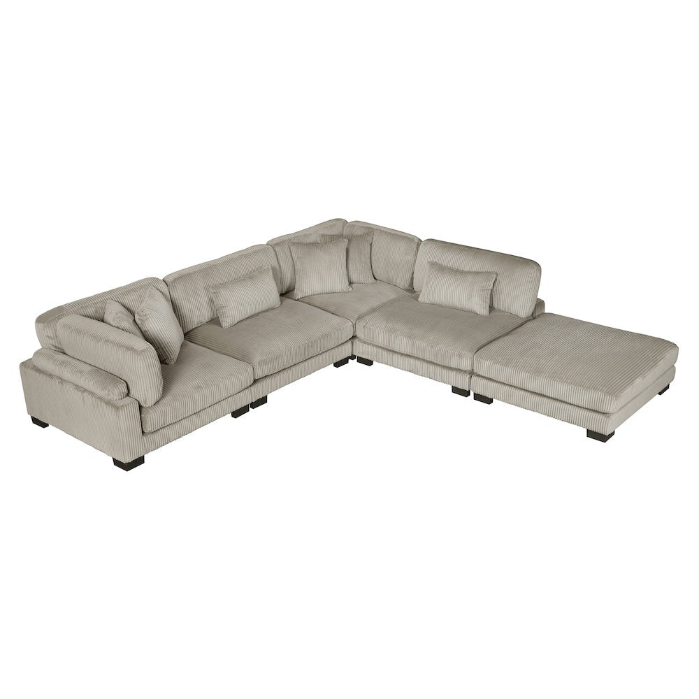 Traverse Corduroy 5-Piece Modular Sectional with Ottoman in Taupe