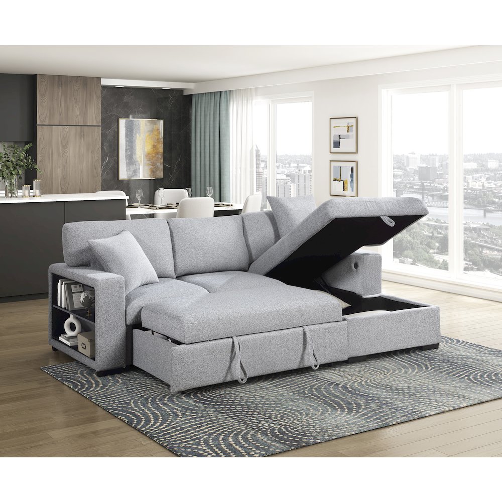 Pompano Boucle Sectional with Right Chaise, Pull-out Bed in Gray
