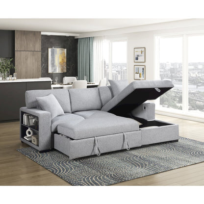 Pompano Boucle Sectional with Right Chaise, Pull-out Bed in Gray