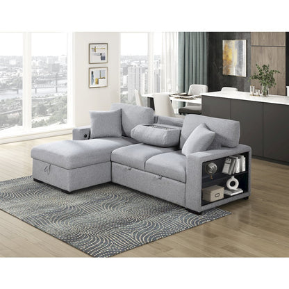 Pompano Boucle Sectional with Left Chaise, Pull-out Bed in Gray