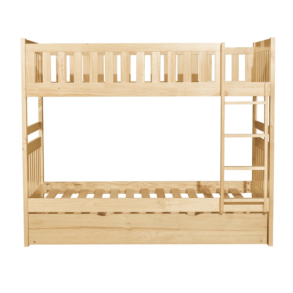 Bartly Pine Twin over Twin Bunk Bed with Trundle Bed in Natural Pine