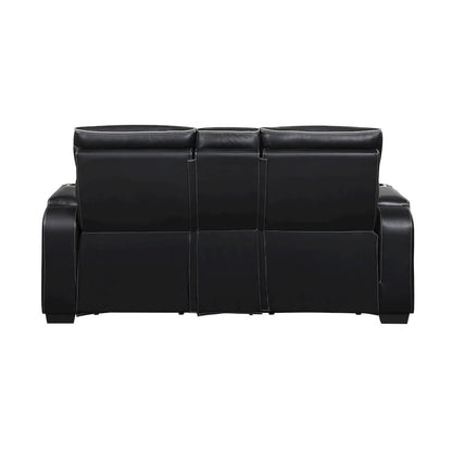 Fairway Faux Leather Power Double Reclining Love Seat in Black