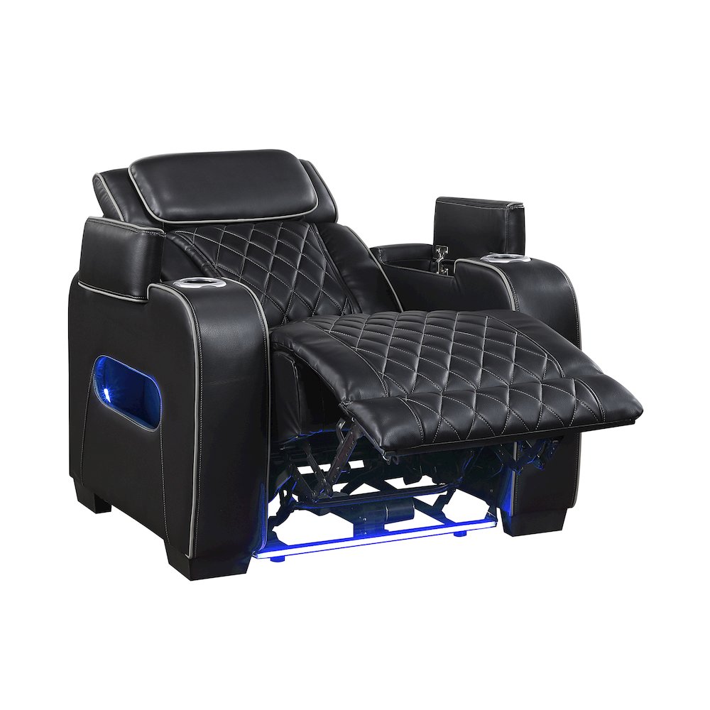 Fairway Faux Leather Power Reclining Chair with Power Headrest in Black