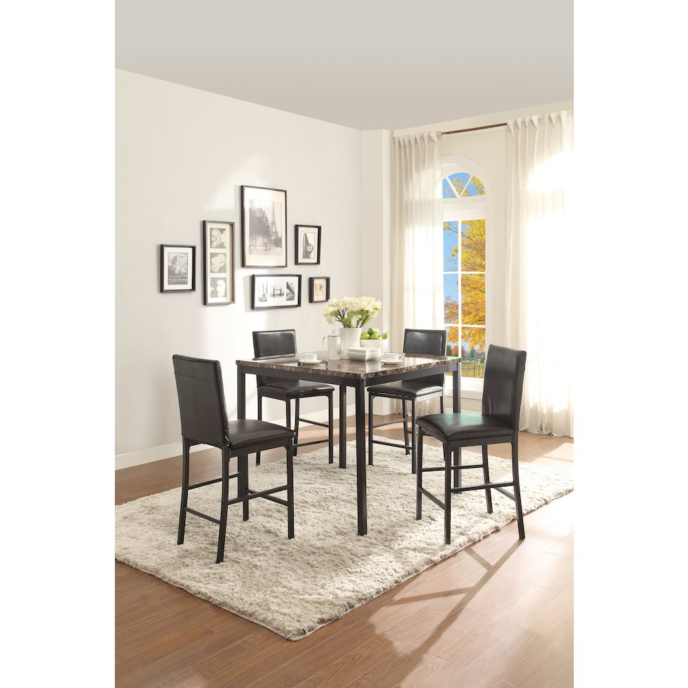 Tempe Faux Marble Top Counter Height Dining Table in Black Metal Finish
