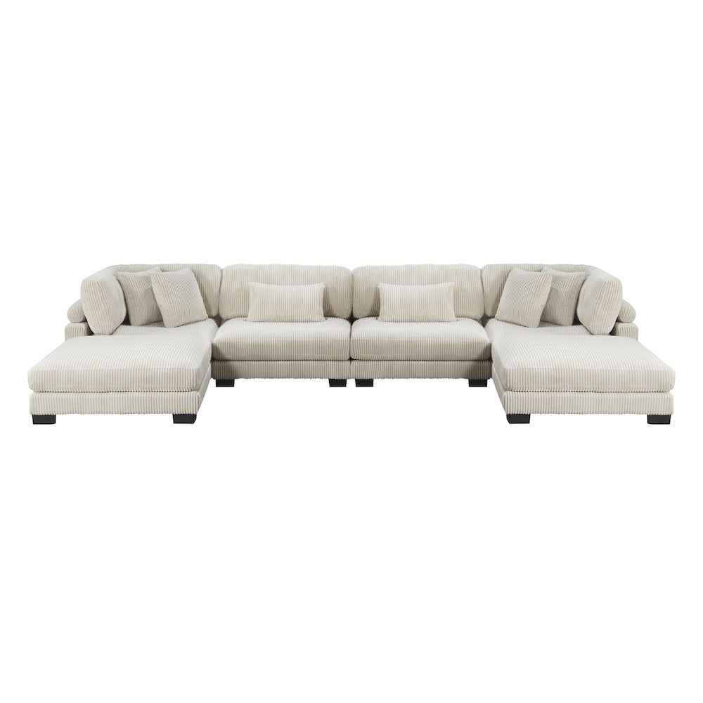 Traverse Corduroy 6-Piece Modular Sectional with Ottomans in Beige