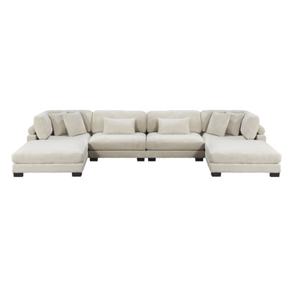 Traverse Corduroy 6-Piece Modular Sectional with Ottomans in Beige
