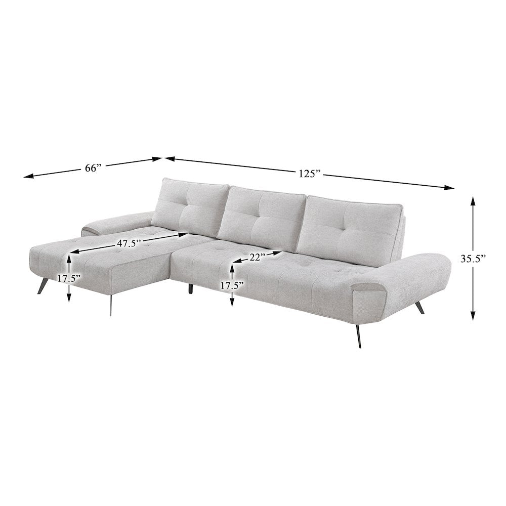 Dominic Chenille 2-Piece Sectional with Left Chaise in Light Gray