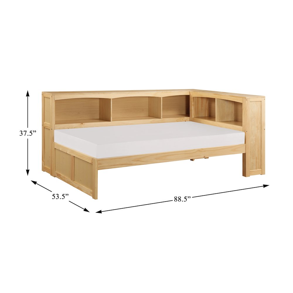 Bartly Pine Twin Bookcase Corner Bed in Natural Pine