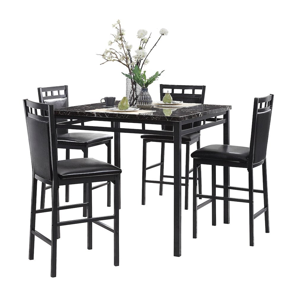 Olney Faux Marble Counter Height Dining Table Set (Set of 5) in Black