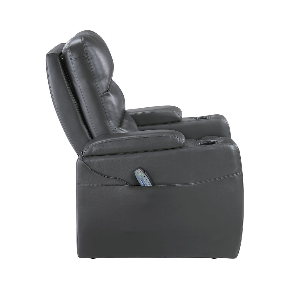 Wallstone Faux Leather Power Reclining Chair with Power Headrest in Gray