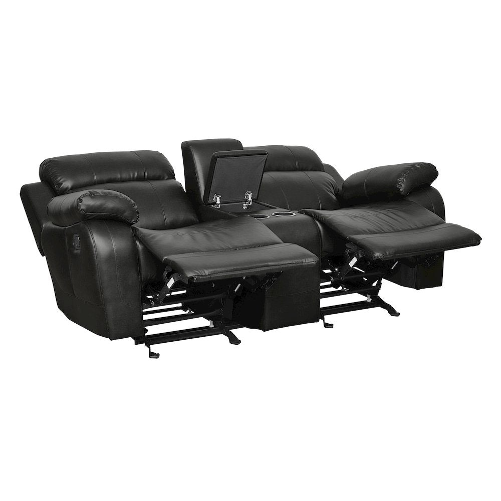 Marille Textured Double Glider Reclining Love Seat with Center Console in Black