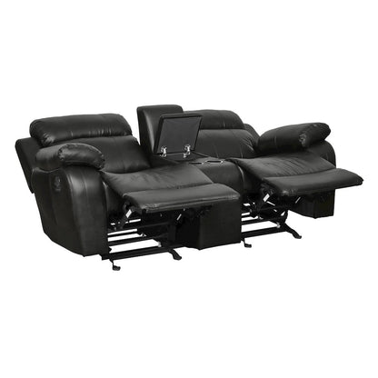 Marille Textured Double Glider Reclining Love Seat with Center Console in Black