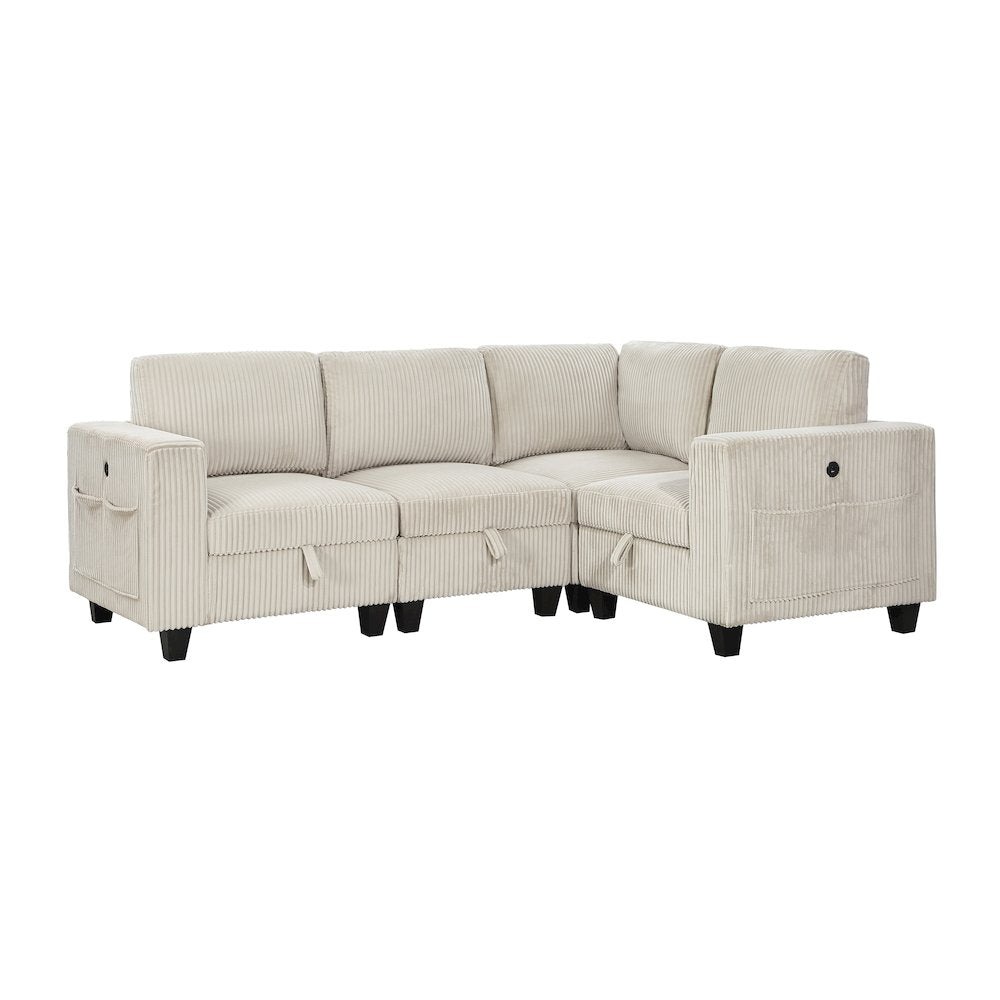 Walterboro Corduroy 4-Piece Sectional with Storage in Beige