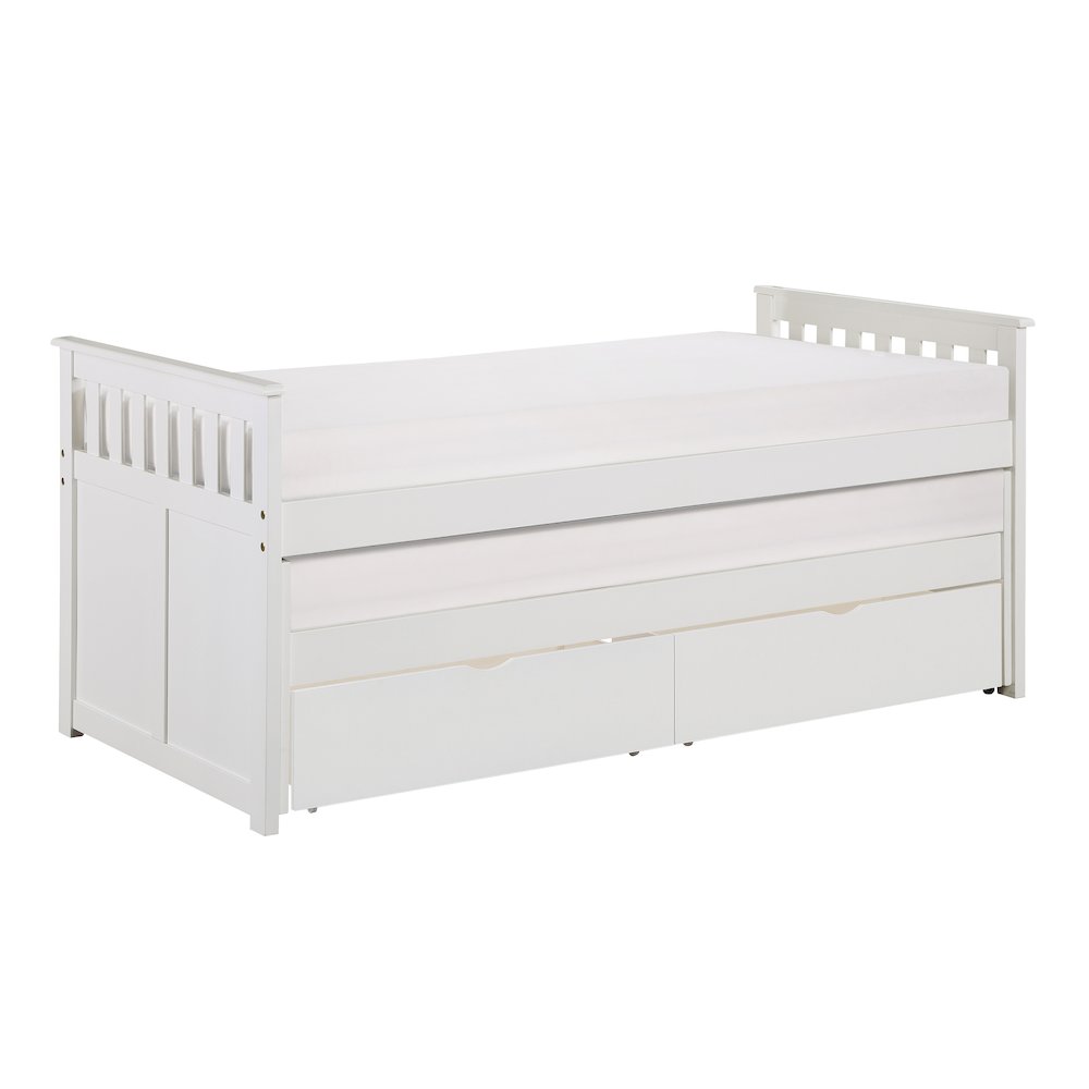 Galen Pine Twin/Twin Bed with Storage Boxes in White