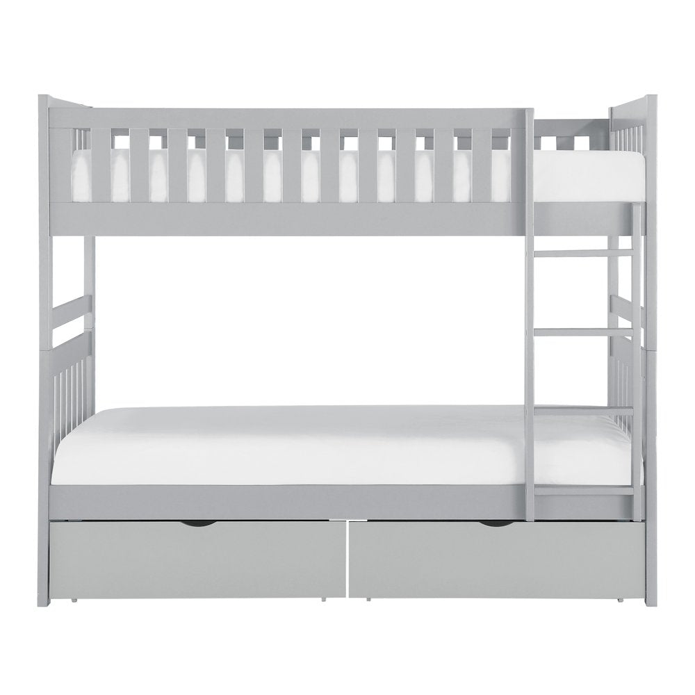 Orion Pine Twin Over Twin Bunk Bed with Storage Boxes in Gray