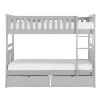 Orion Pine Twin Over Twin Bunk Bed with Storage Boxes in Gray