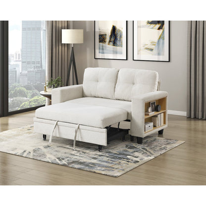 Robinson Boucle Love Seat with Pull-out Bed, Shelves in Beige