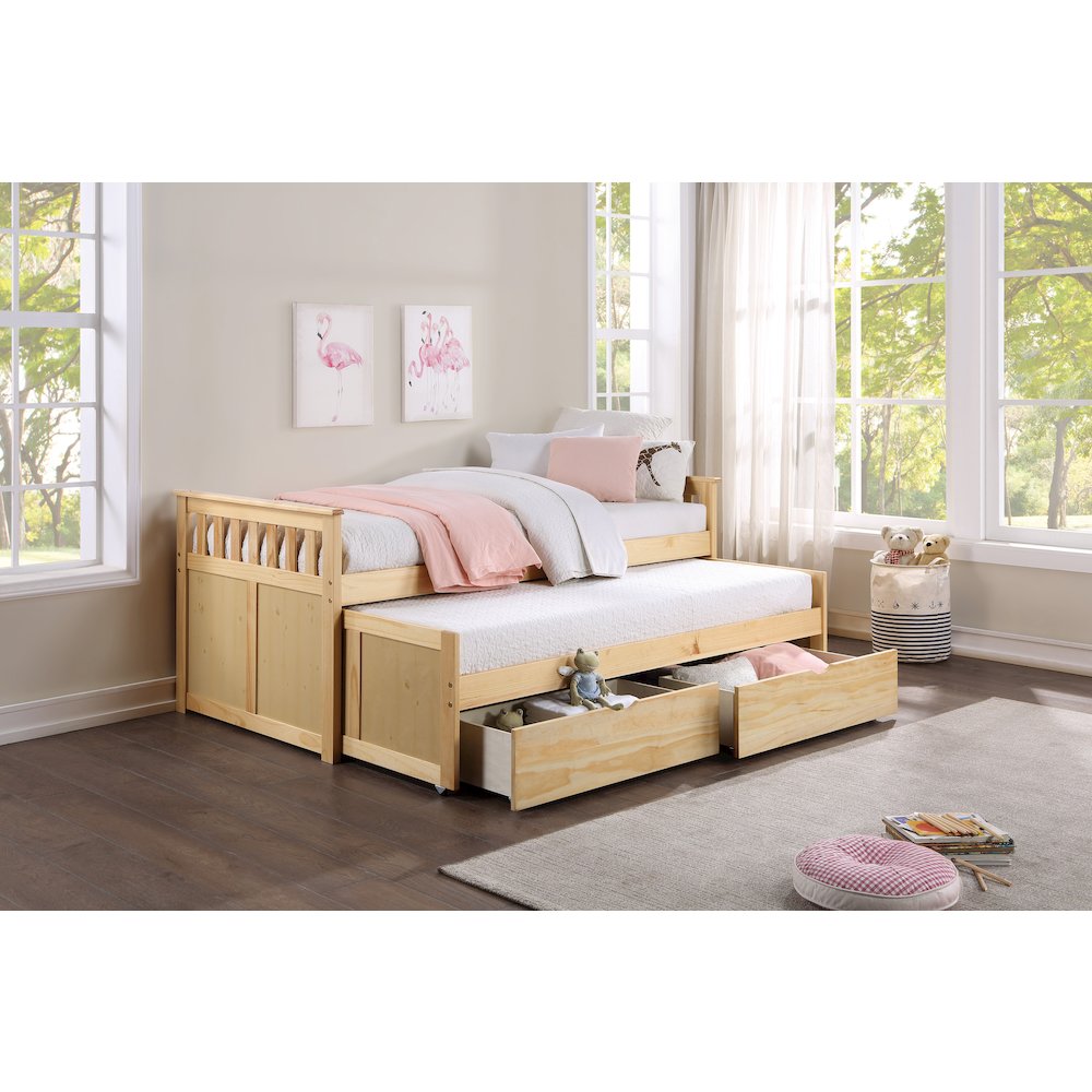 Bartly Pine Twin/Twin Bed with Storage Boxes in Natural Pine