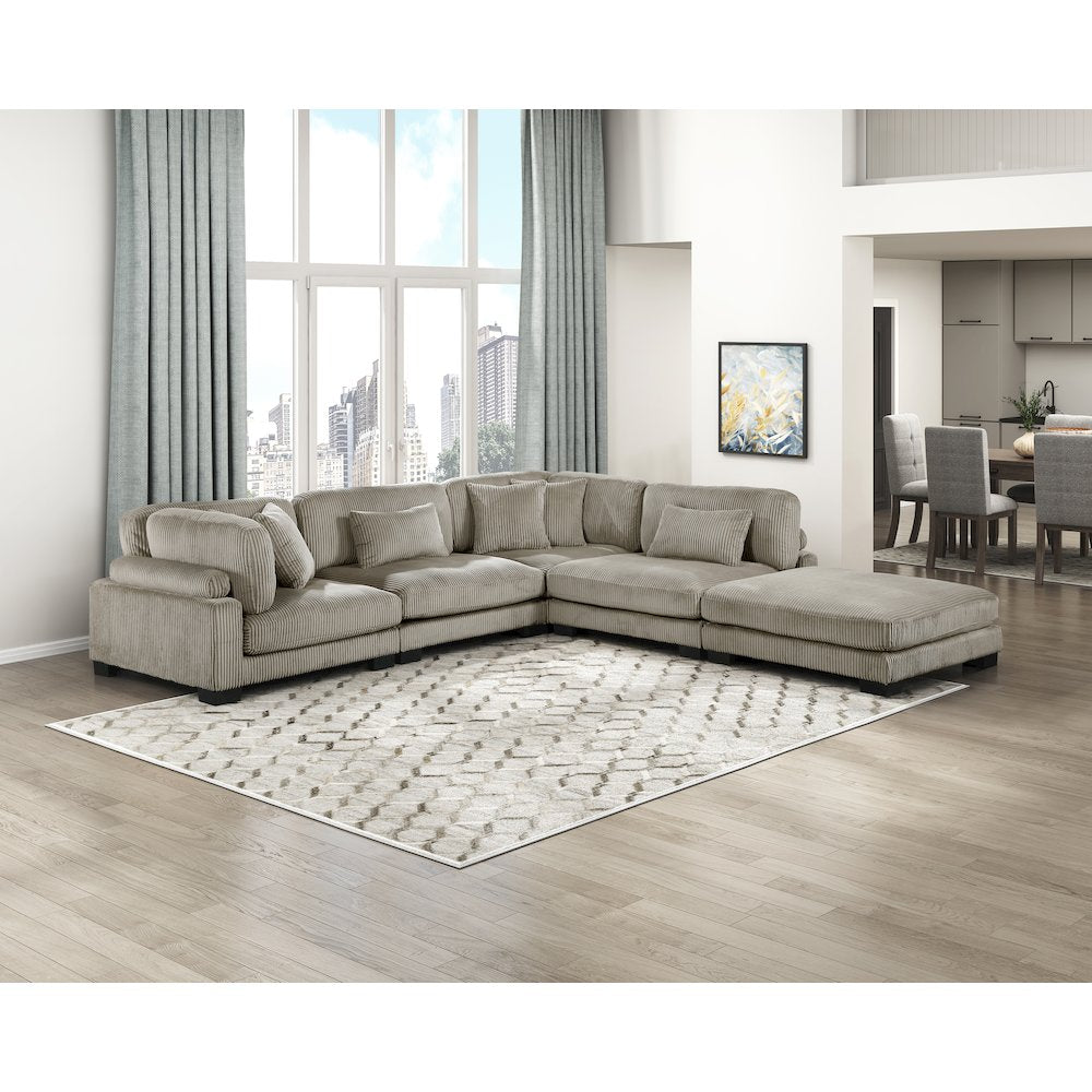 Traverse Corduroy 5-Piece Modular Sectional with Ottoman in Taupe