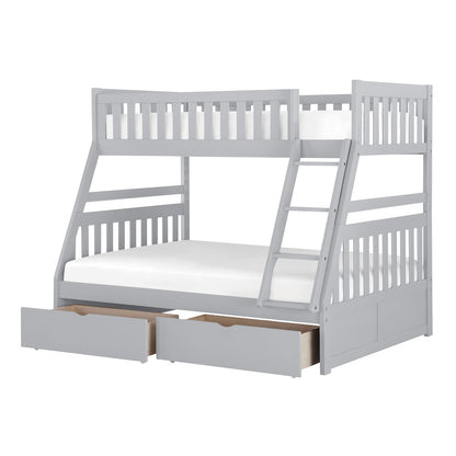 Orion Pine Twin Over Full Bunk Bed with Storage Boxes in Gray