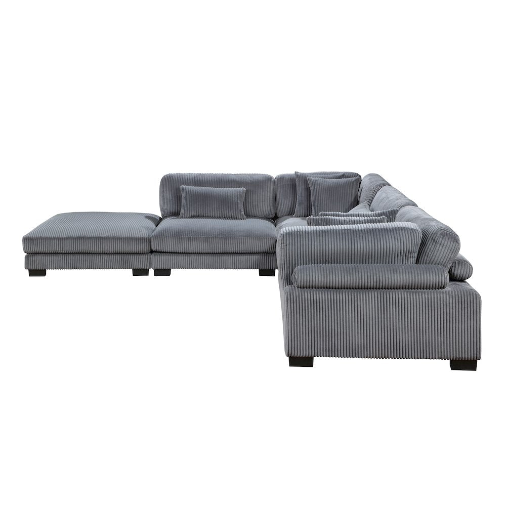 Traverse Corduroy 5-Piece Modular Sectional with Ottoman in Gray