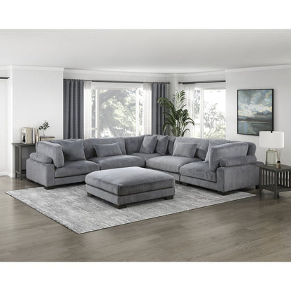 Traverse Corduroy 6-Piece Modular Sectional with Ottoman in Gray