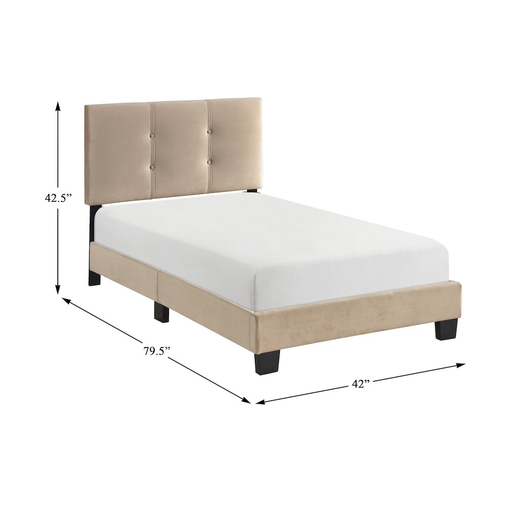 Newberry Velvet Twin Platform Bed in Light Brown