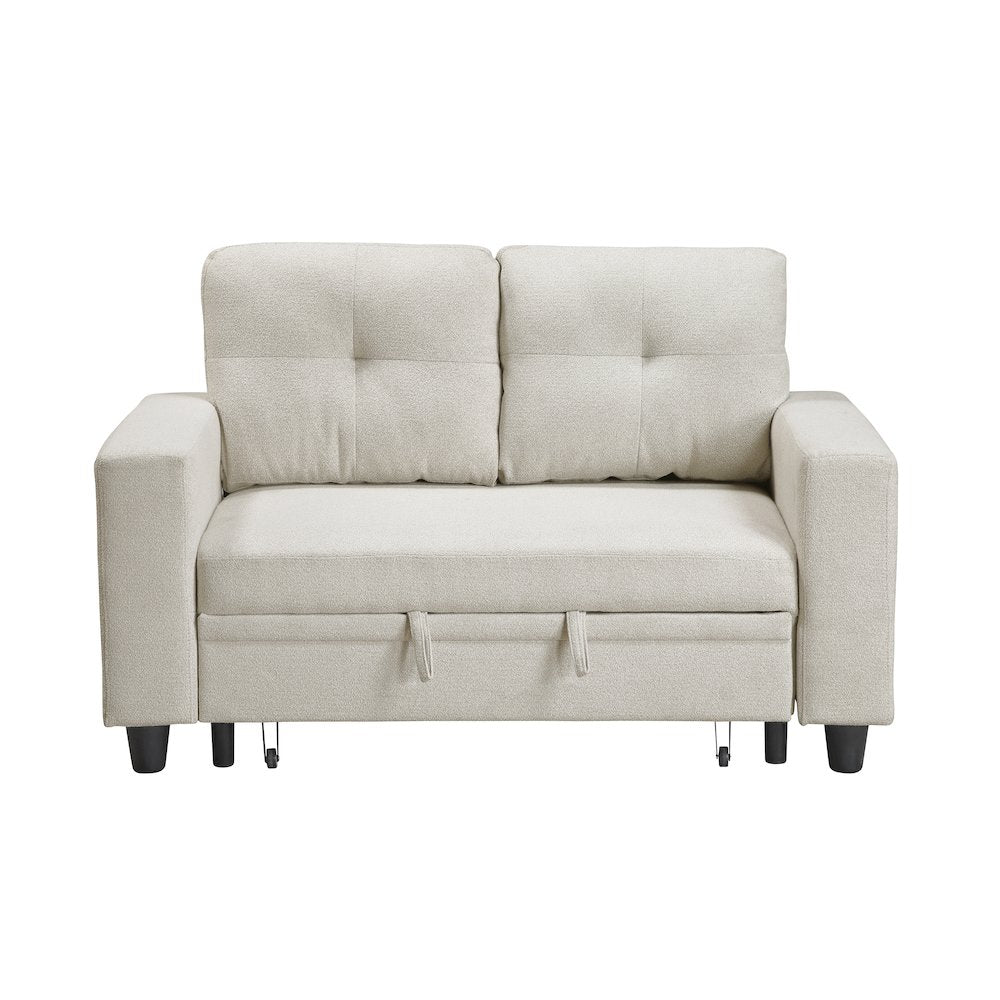 Robinson Boucle Love Seat with Pull-out Bed, Shelves in Beige
