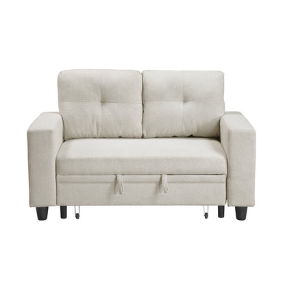 Robinson Boucle Love Seat with Pull-out Bed, Shelves in Beige