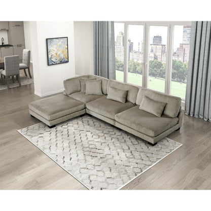 Traverse Corduroy 4-Piece Modular Sectional with Ottoman in Taupe