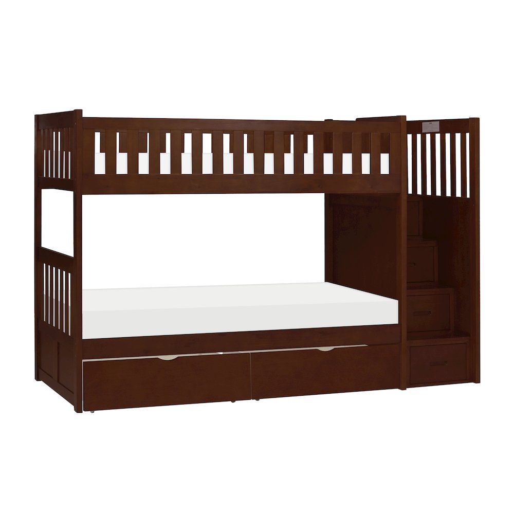 Rowe Pine Bunk Bed with Reversible Step Storage in Dark Cherry