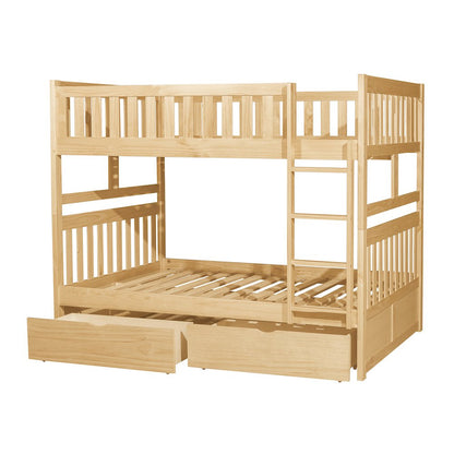 Bartly Pine Full over Full Bunk Bed with Storage Boxes in Natural Pine