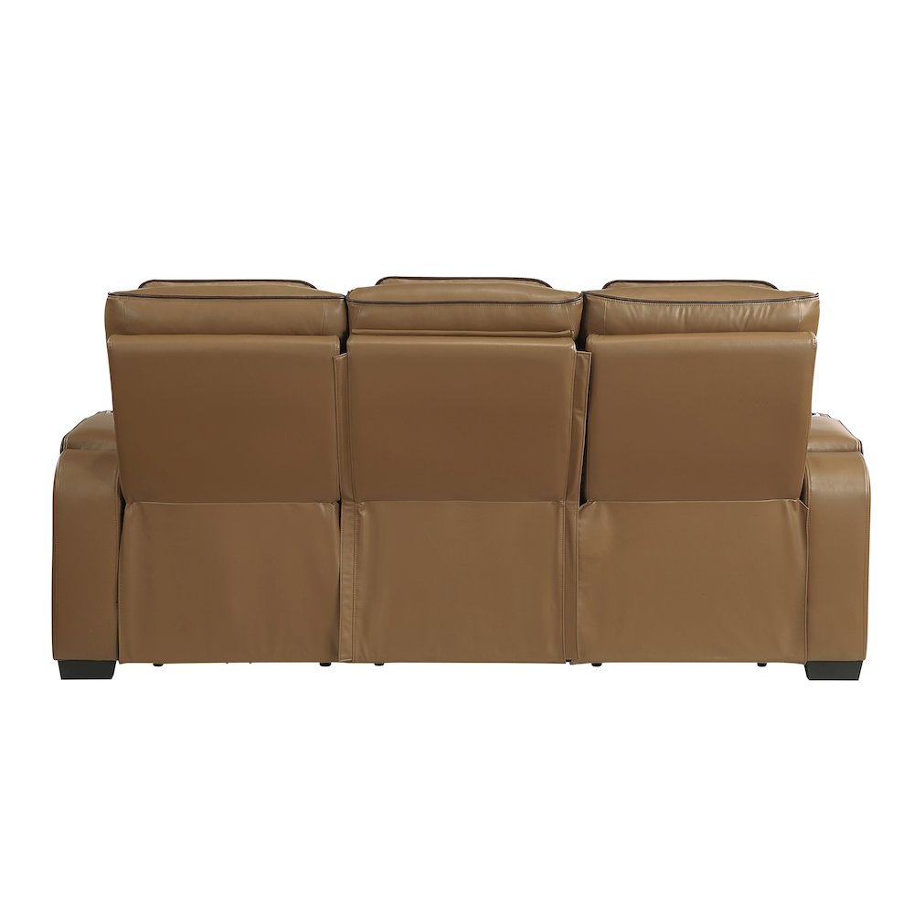 Fairway Faux Leather Power Double Reclining Sofa in Brown
