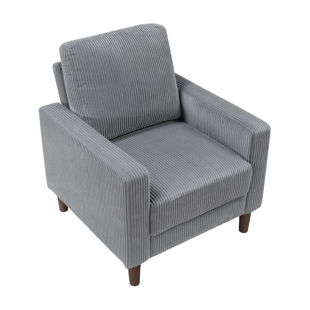 Crandall Corduroy 3pc Set: Sofa, Loveseat, Chair in Gray