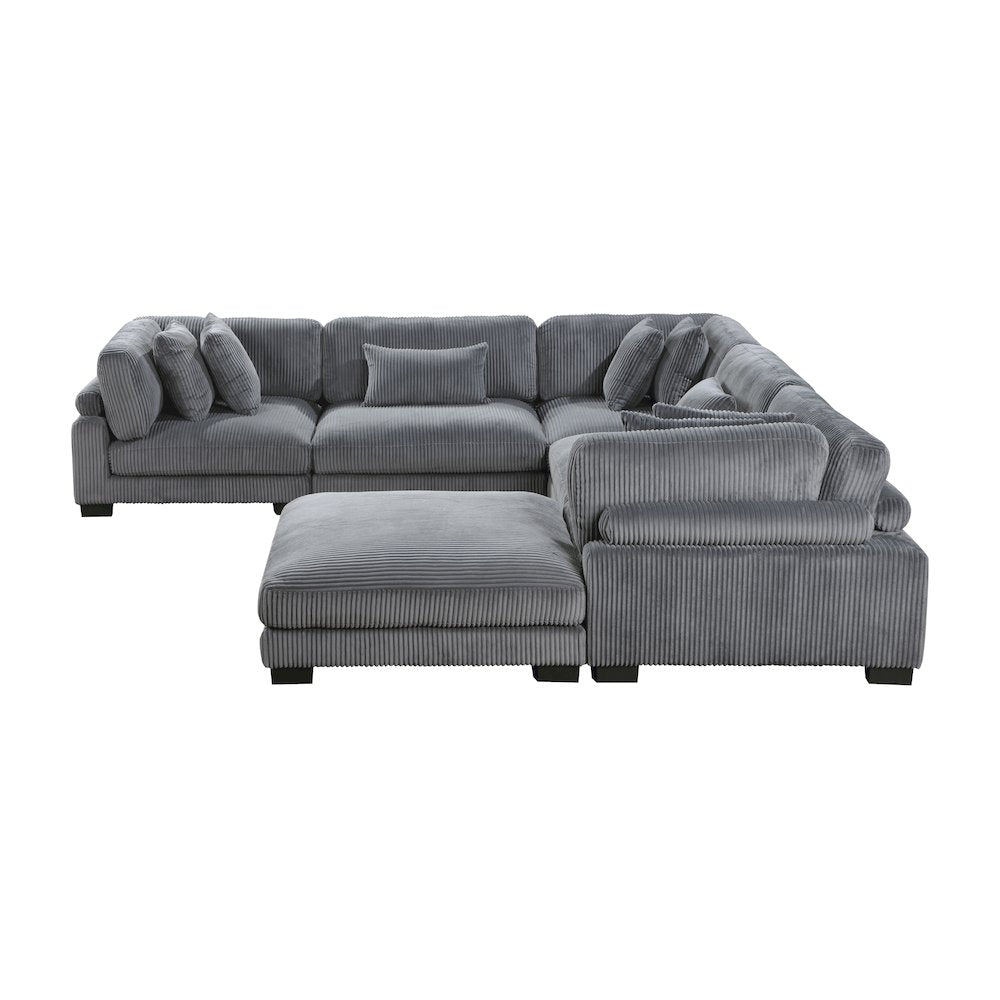 Traverse Corduroy 6-Piece Modular Sectional with Ottoman in Gray