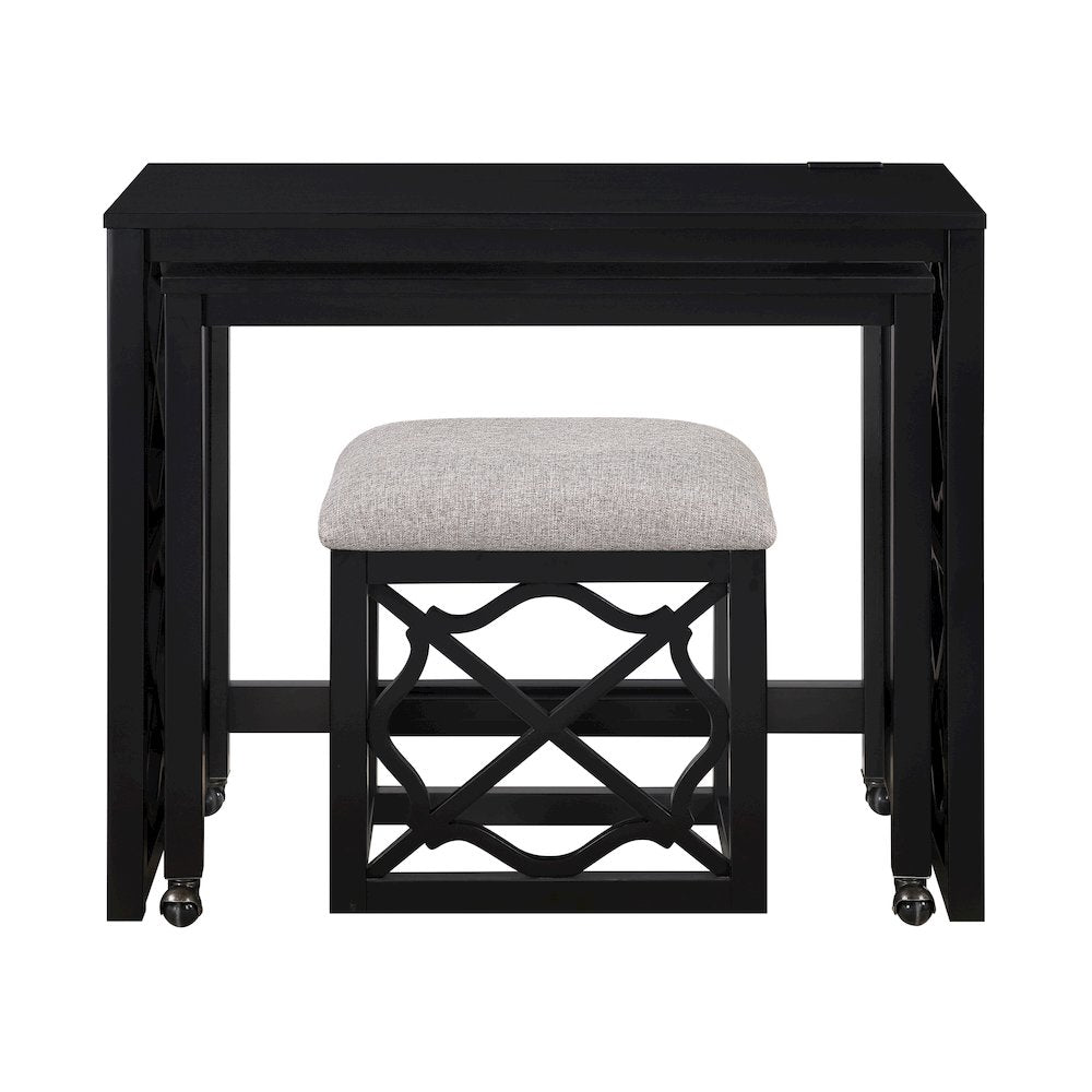 Salina Textured 3-Piece Pack Desks with Stool Set in Light Brown