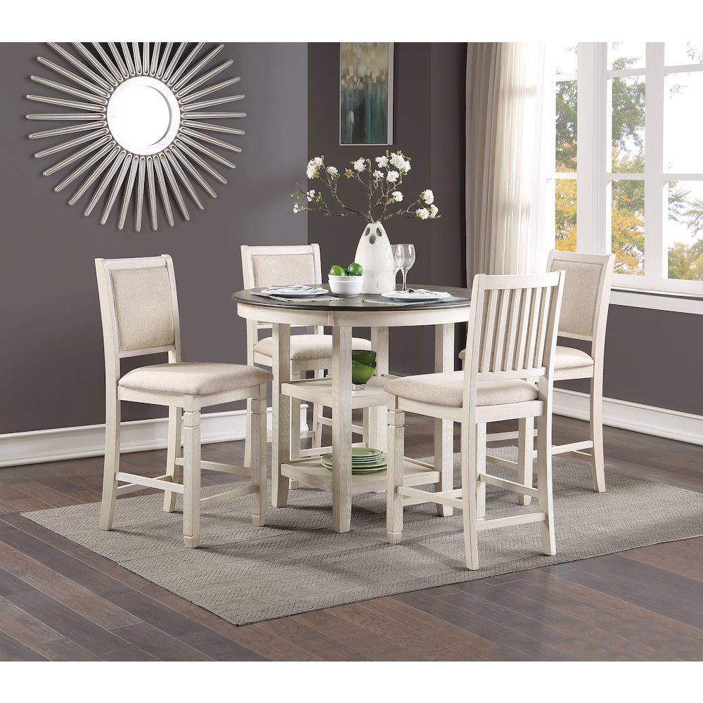 Asher Wood Counter Height Table in Brown and Antique White Finish