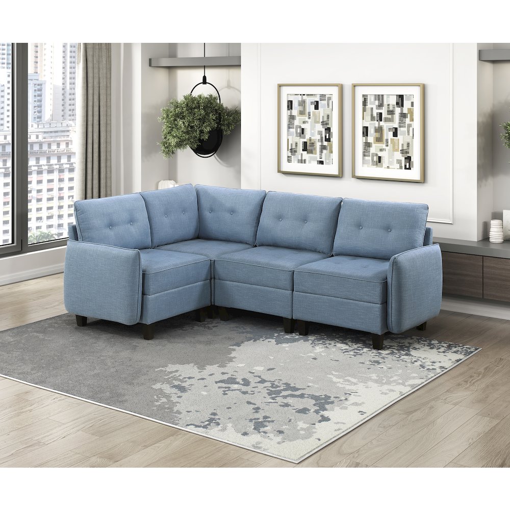 Garren Textured 4-Piece Sectional with Storage in Blue