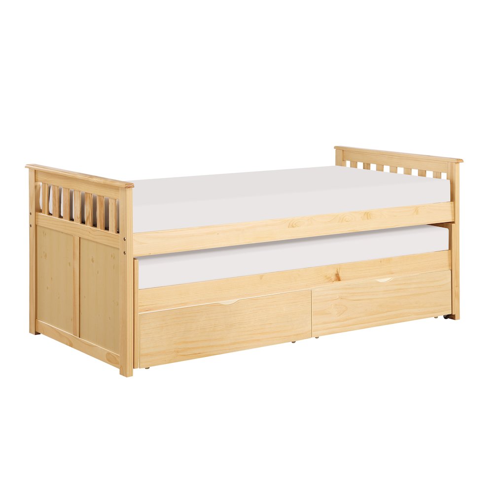 Bartly Pine Twin/Twin Bed with Storage Boxes in Natural Pine