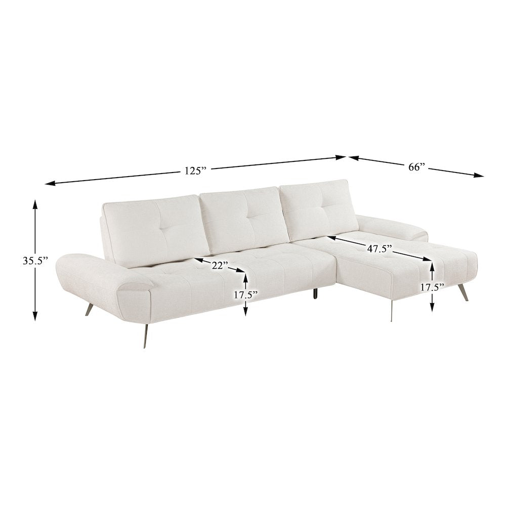 Dominic Chenille 2-Piece Sectional with Right Chaise in Beige