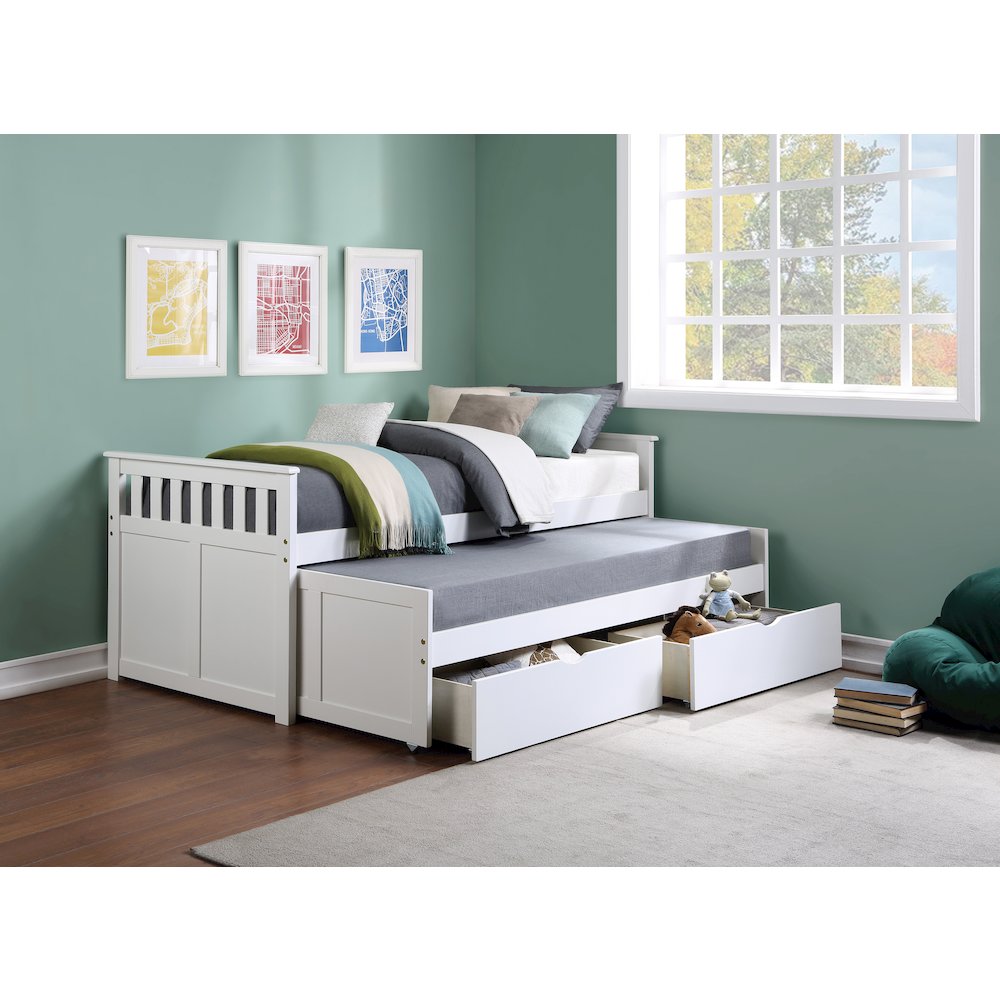 Galen Pine Twin/Twin Bed with Storage Boxes in White