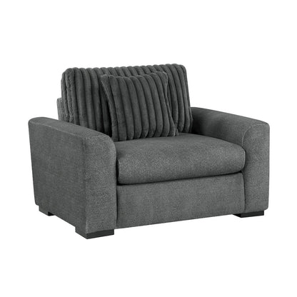 Athena Textured 3pc Set: Sofa, Loveseat, Chair in Dark Gray