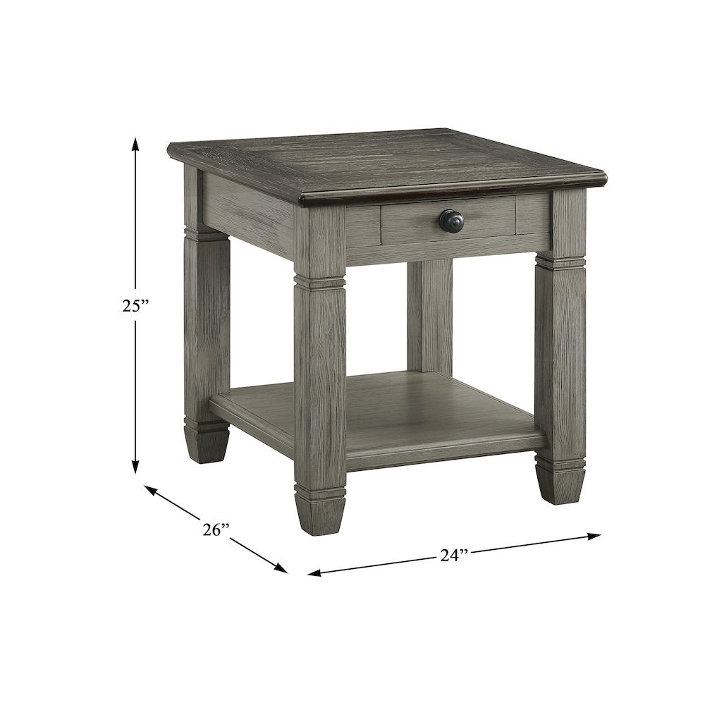 Granby Pine End Table in 2-Tone Finish (Coffee and Antique Gray)