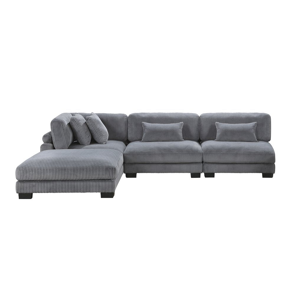 Traverse Corduroy 4-Piece Modular Sectional with Ottoman in Gray