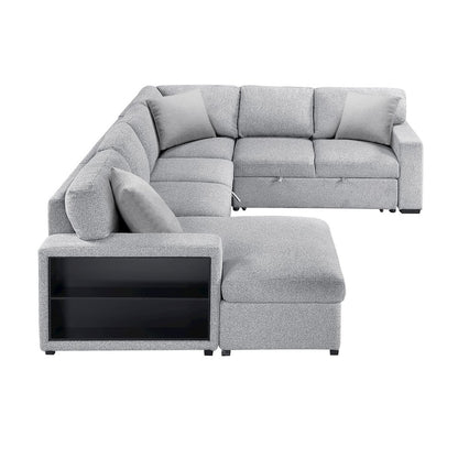 Pompano Boucle Sectional with Left Chaise, Pull-out Bed in Gray