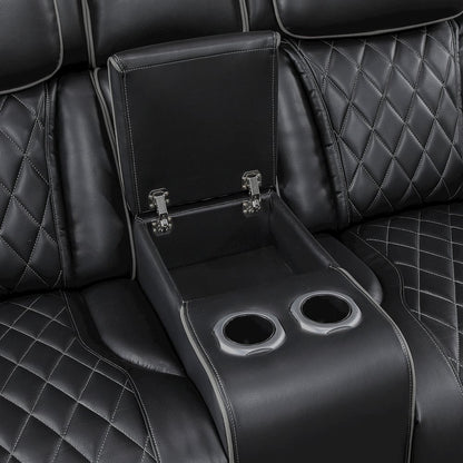 Fairway Faux Leather Power Double Reclining Love Seat in Black